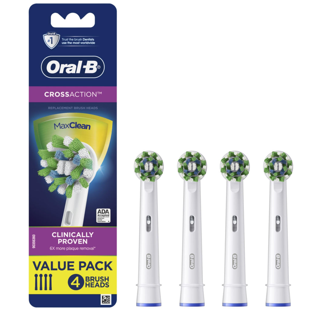 Oral-B Cross Action Replacement Brush Heads for an Oral-B Electric Toothbrush, Pack of 4 White 4 Count (Pack of 1)