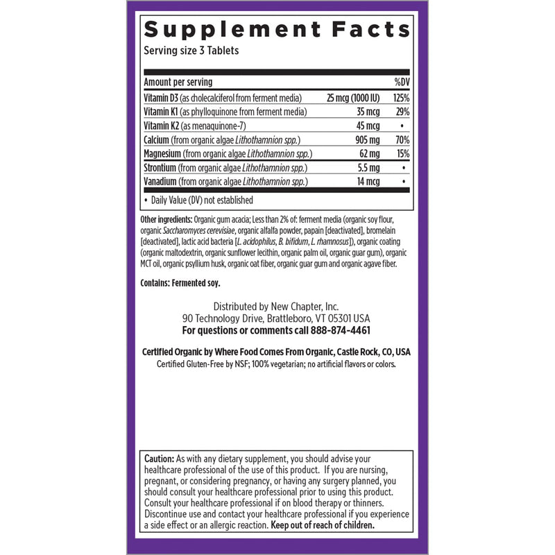 [Australia] - New Chapter Calcium Supplement - Bone Strength Organic Calcium with Magnesium, Vitamin D3+K2, 70+ Trace Minerals for Bone Health, Gluten Free, Easy to Swallow - 120 Slim Tablets 120 Count (Pack of 1) 