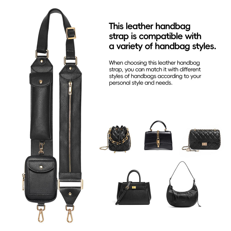 LUCKYCOIN Crossbody Purse Strap,Replacement Straps,Adjustable Vegan Leather Shoulder Strap with Purse Bags,Travel Belt Strap Black