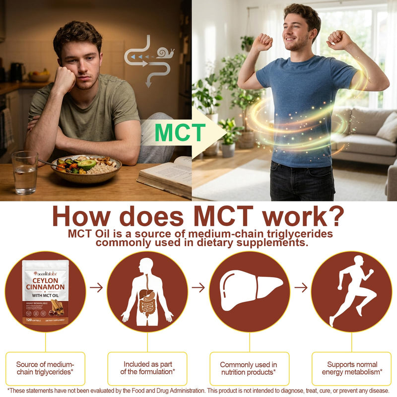Ceylon Cinnamon Softgels with MCT Oil 600mg | True Cinnamomum Verum Bark Extract | Natural Antioxidant Support & Digestive Comfort | Easy Absorption | Non-GMO Gluten Free Soy Free | 120 Softgels
