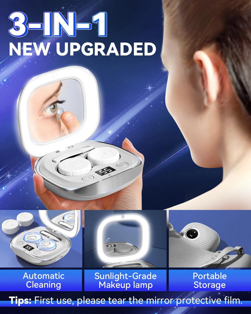 [Australia] - 2025 Upgraded Ultrasonic Contact Lens Cleaner„Äê50KHz Germany Super Motor„Äë„ÄêTop1 Intelligent Chip-Smart Modes„Äë Gentle Cleaning & 99% Brightness, Portable Soft Contact Lens Care Tools Home Travel (Grey) Grey 