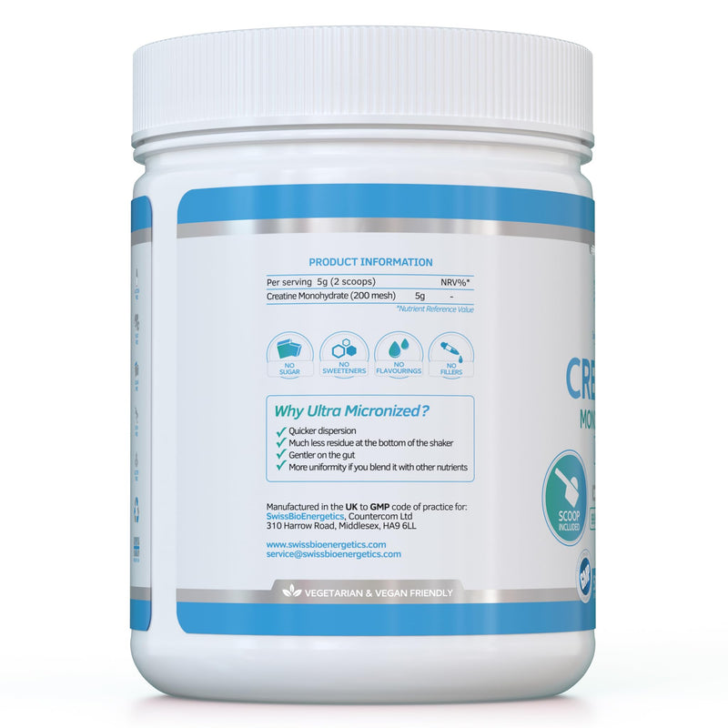 Creatine Monohydrate Powder - 500g (100 Servings) | Ultra Micronized 200 Mesh for Superior Absorption | Pure & Unflavoured | for Muscle Strength & Recovery - Absolutely Nothing Added, Vegan & UK Made