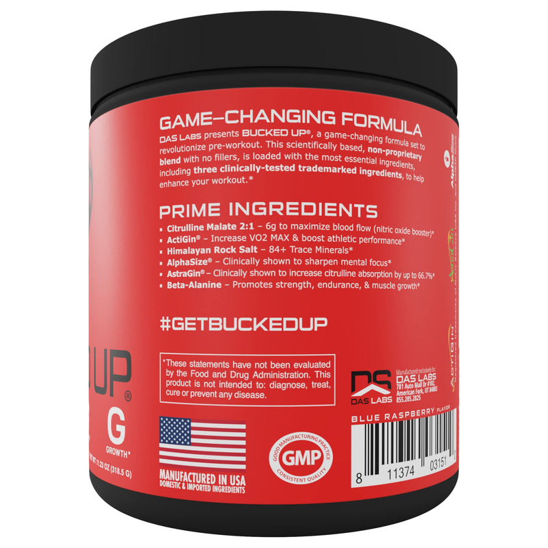 [Australia] - Bucked Up Pre Workout 6 Grams Citrulline, 2 Grams Beta Alanine, and 3 Other Registered trademarked Ingredients (Blue Raz) Blue Raz 