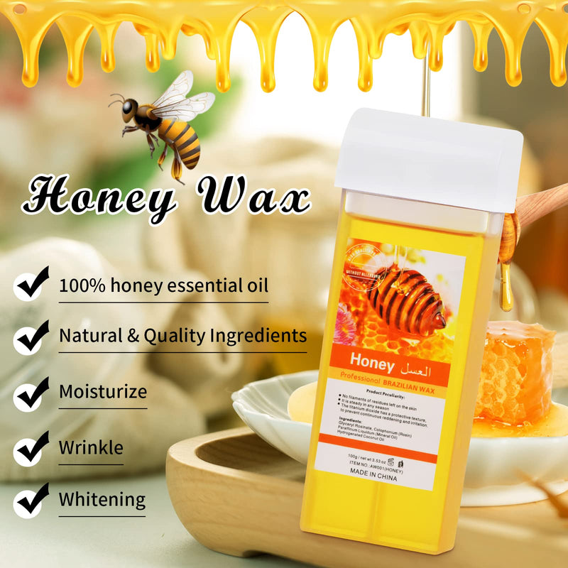 [Australia] - Roll On Wax, Honey Hair Removal Wax Cartridge, Depilatory Wax Roller Refill, 4 Pack - 100% Natural Material, Dermatologically Tested, Easy & Safe to Use, For Body Waxing, Leg and Arms 