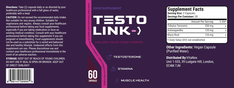 TestoLink Capsules - Natural Vitality & Energy Support Supplement for Men - Daily Wellness Formula - 60 Capsules, 1 Month Supply