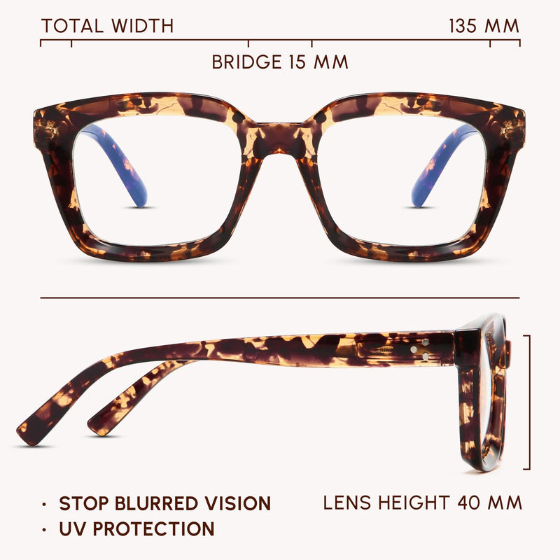 [Australia] - IBOANN Oversized Blue Light Glasses for Woman, Funky Fashion Glasses With Preppy Look, Reduce Screen Fatigue Computer Glasses Medium A1 Coco Tortoise 1 