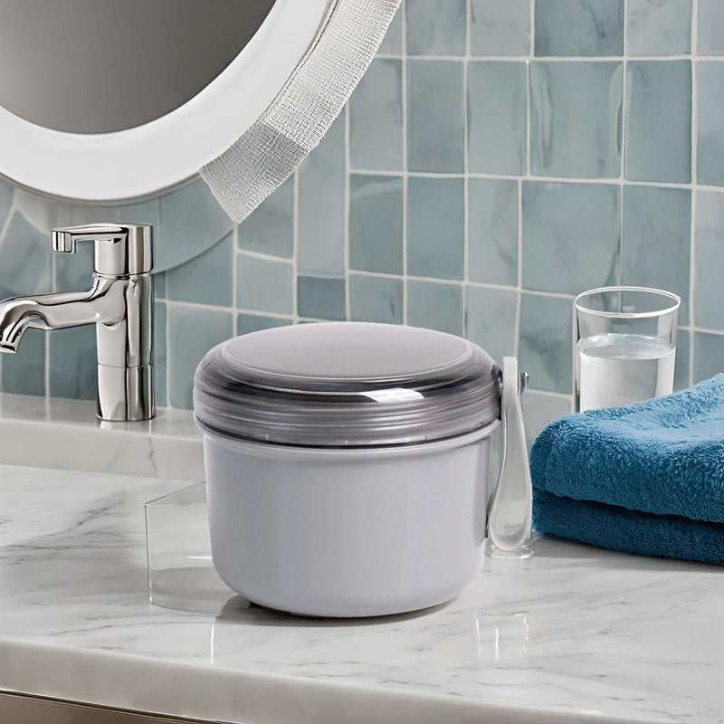 [Australia] - Denture Case with Denture Brush, No Leak Denture Bath Box, Denture Travel Case, Denture Cup with Basket for Soaking Dentures (grey) grey 