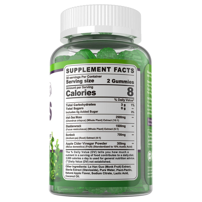 [Australia] - Sea Moss Gummies - Irish Sea Moss Gummies for Adults & Kids - Advanced Superfood Seamoss Supplement with Organic Bladderwrack & Burdock Root ExtractÔºåACV for Daily Immune, Gut Cleanse, Vegan, 60 Counts 60 Count (Pack of 1) 