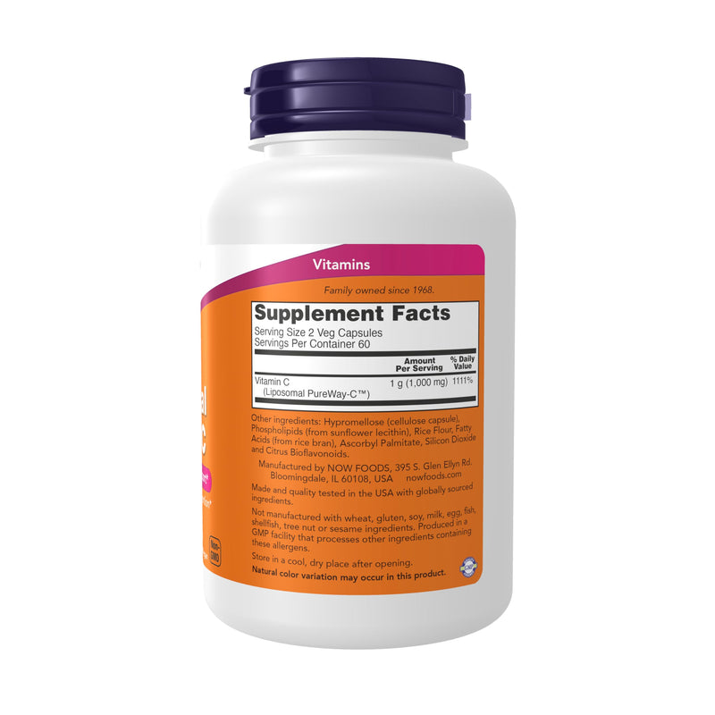 NOW Supplements, Liposomal Vitamin C, Immune & Collagen Support, 120 Veg Capsules Unflavored 120 Count (Pack of 1)