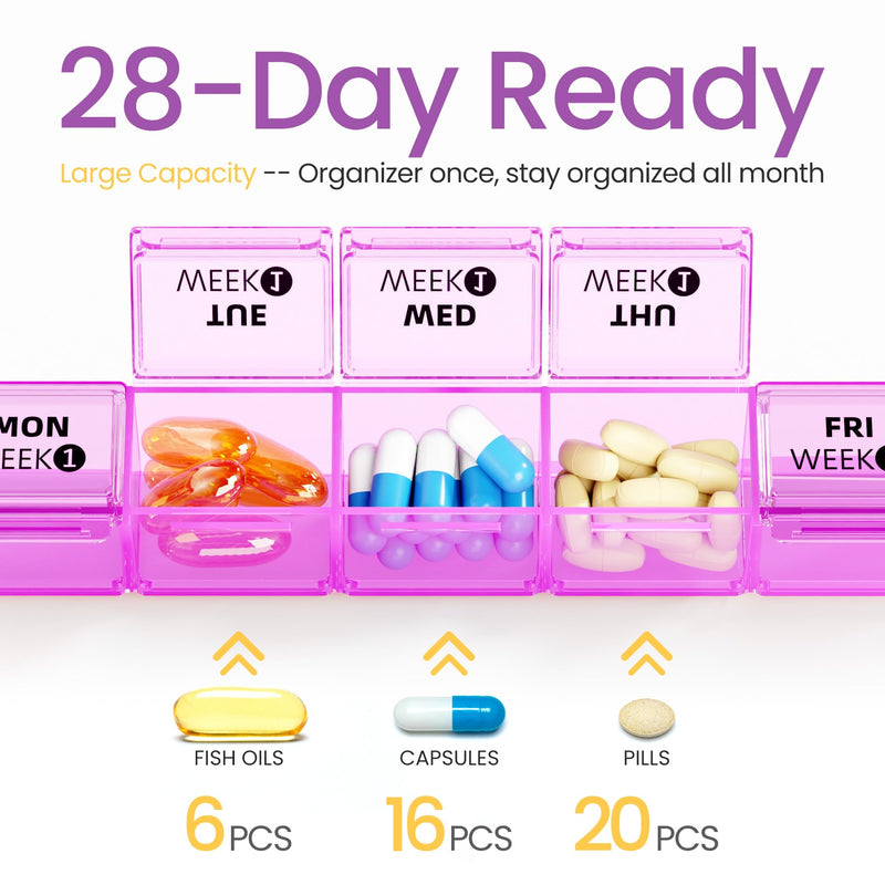 Betife Monthly Pill Organizer 1 Time a Day, Pill Box 28 Day, BPA-Free | Portable Travel Pill case, Compact, Easy Open, Airtight, Dual protection, Large capacity for Vitamin, Fish Oils, Supplement White