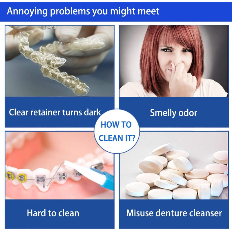 [Australia] - Retainer Cleaning Tablets 120 Tablets - 4 Months Supply, Mouth Guard Cleaner, Remove Stains and Bad Odor, Prevent Brace Discoloration, Mint Flavor 