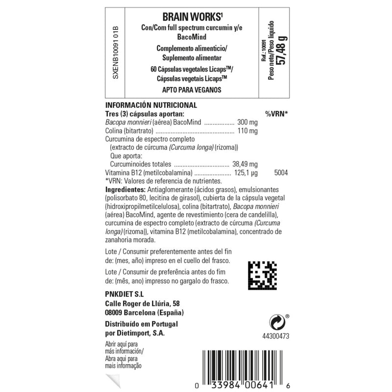 Solgar Brain Works with Full Spectrum Curcumin & BacoMind - Mind and Memory Vitamines - Choline Supplement - Supports Focus & Mental Performance - Gluten Free - Vegan Capsules - Pack of 60
