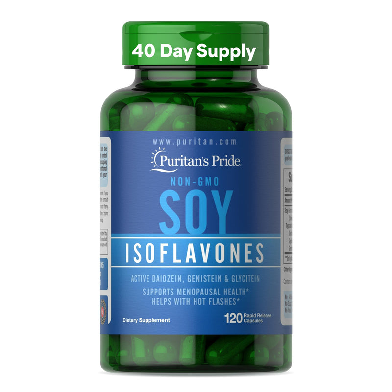 [Australia] - Puritan's Pride Non-GMO Soy Isoflavones 750mg, Dietary Supplement with Active Daidzein, Genistein, and Glycitein Supports Menopause and Hot Flashes, 120 Rapid Release Capsules 