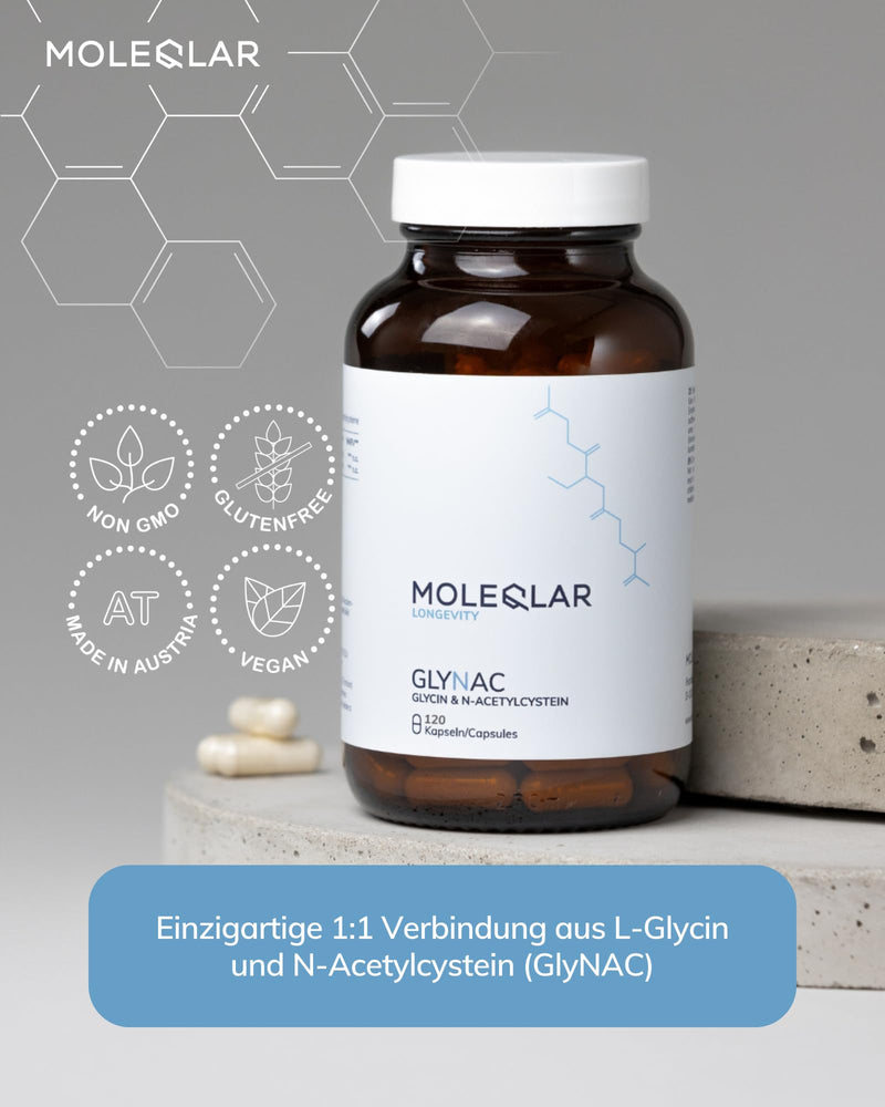 [Australia] - MoleQlar GlyNAC capsules 120 pieces - 600mg glycine & 600mg NAC (N-acetyl-cysteine) per serving - glutathione precursor complex - vegan & gluten-free - certified in DE 