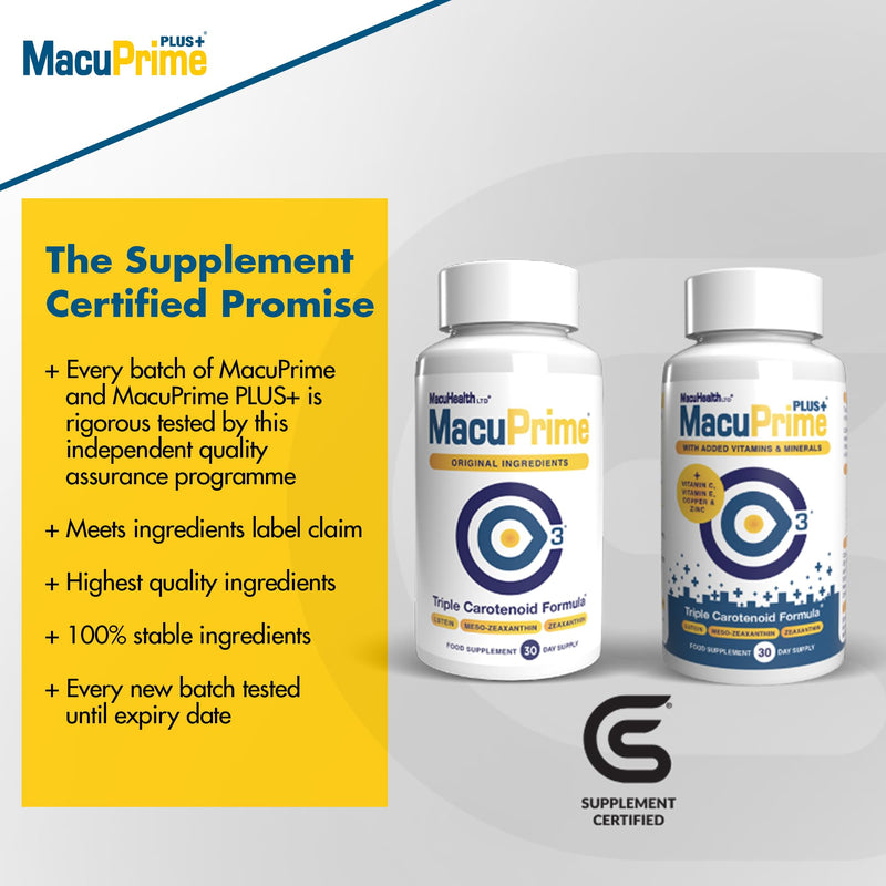 MacuPrime Plus+ Eye Health Supplements – Food Supplement Helps Maintain Normal Vision – Lutein, Meso-Zeaxanthin & Zeaxanthin, 120 Capsules – 1 Month Supply 30 count (Pack of 1)