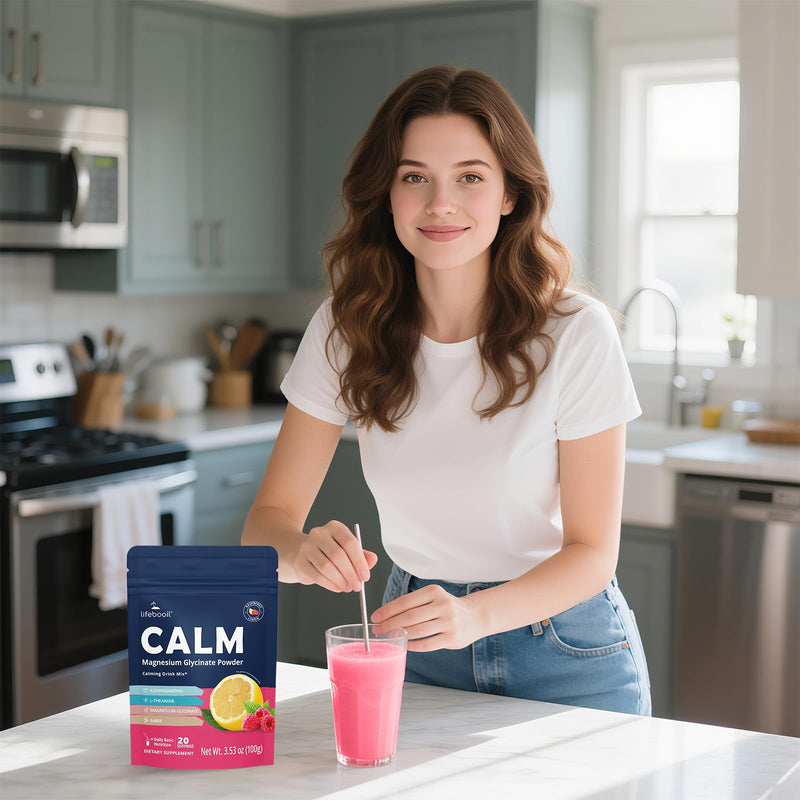 Calm Magnesium Powder, Sugar-Free, 20 Servings | With Magnesium Glycinate, Ashwagandha, Prebiotics, GABA, Vitamin D, L-Theanine, Support for Sleep, Stress & Relaxation