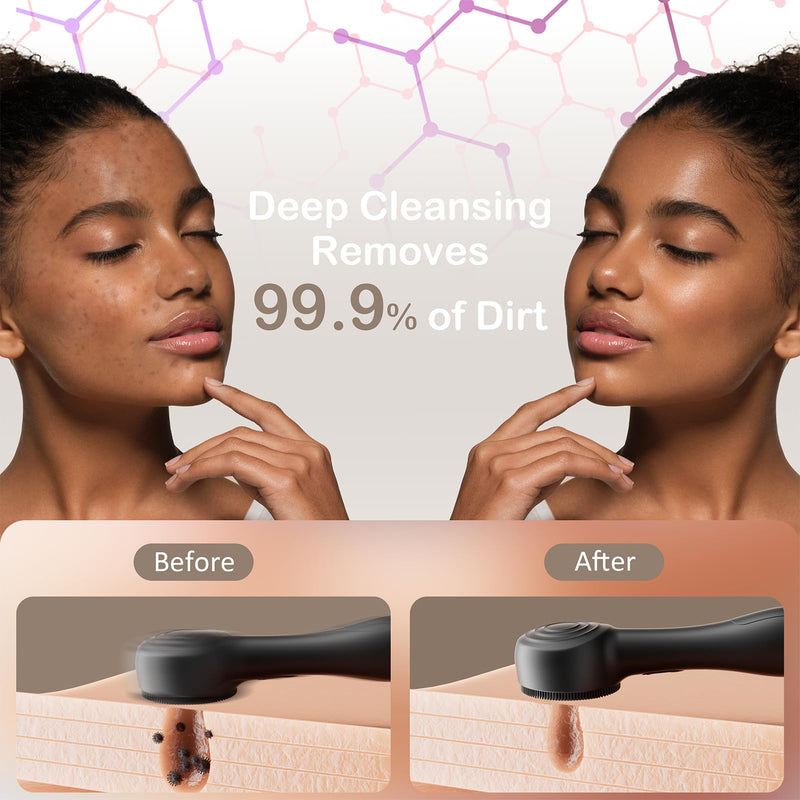 Facial Cleansing Brush Silicone Face Scrubber Waterproof Rechargeable Exfoliator Massage Device for Men & Women, Deep Pore Cleansing, Exfoliating, Removing Blackhead Electric Face Scrub Brush (Black) Black