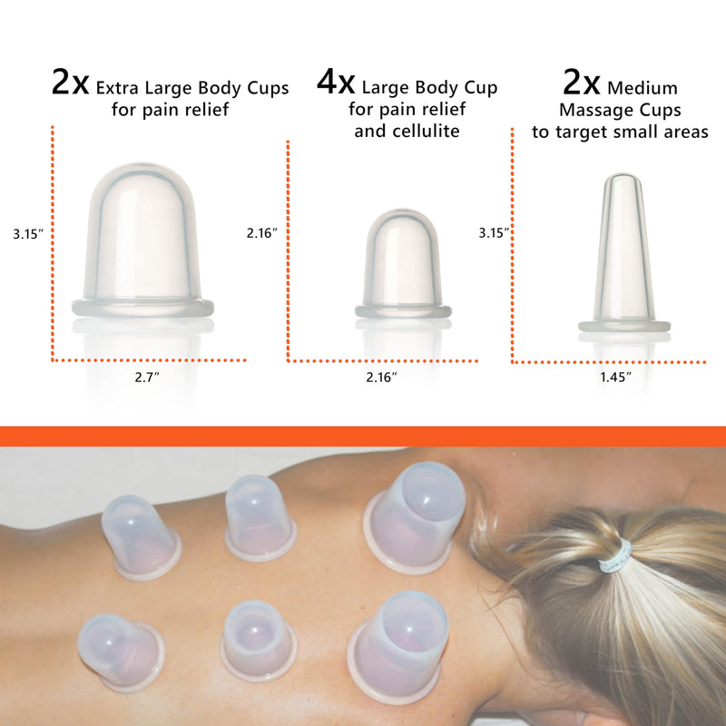 Cupping Kit for Massage Therapy - by DoSensePro 8 Silicone Massage Cups for Arthritis Relief, Pain Reduction, Anti-Aging & Cellulite Treatment - Cupping Set Massage Therapy Cups (2XL, 4L, 2M) 2XL 4L 2M