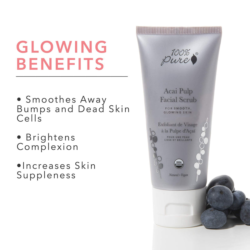 100% PURE Acai Pulp Facial Scrub, 2 fl oz | Exfoliating; for combination skin; Organic