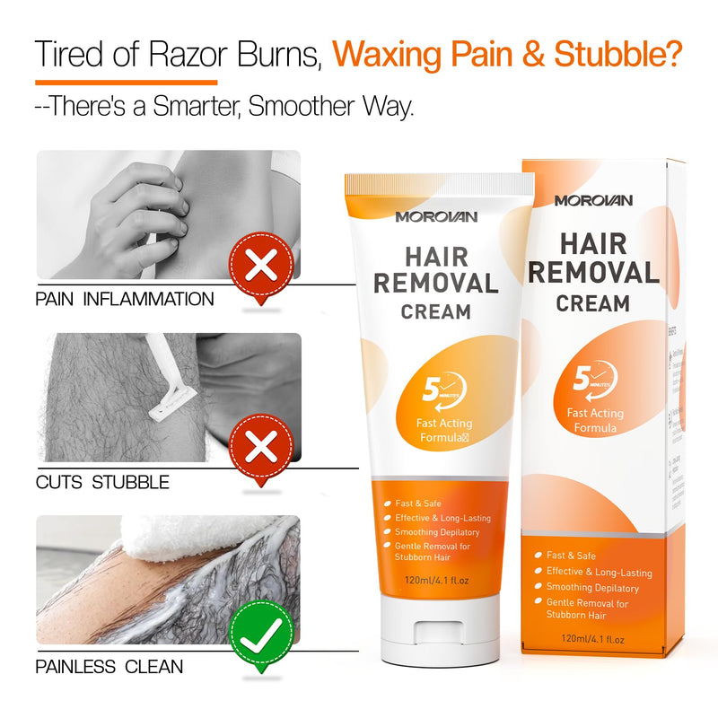 Morovan Hair Removal Cream 4.1Oz: Fast Acting Depilatory Cream for Women and Men, Painless Smooth Skin on Legs Arms Bikini Line at Home