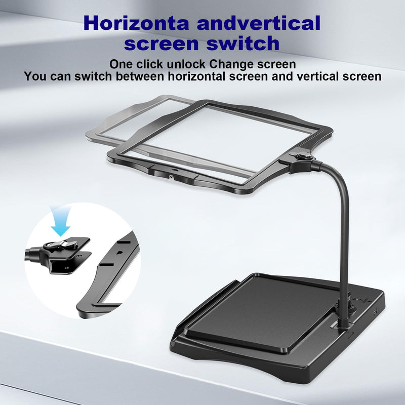 [Australia] - 10X Square Magnifying Glass with Light and Stand, Real Glass LED Illuminated Magnifying Glass, 5 Color Modes Continuously Dimmable, Hands-Free Mag Desk Lamp with Clamp for Reading Craft Hobby Closing Work, Black 8079-2 
