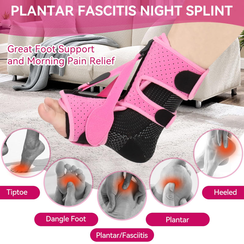 Plantar Fasciitis Night Splint, 3-Adjustable Relief with Massage Balls & Arch Support, For Men & Women(Pink) Pink