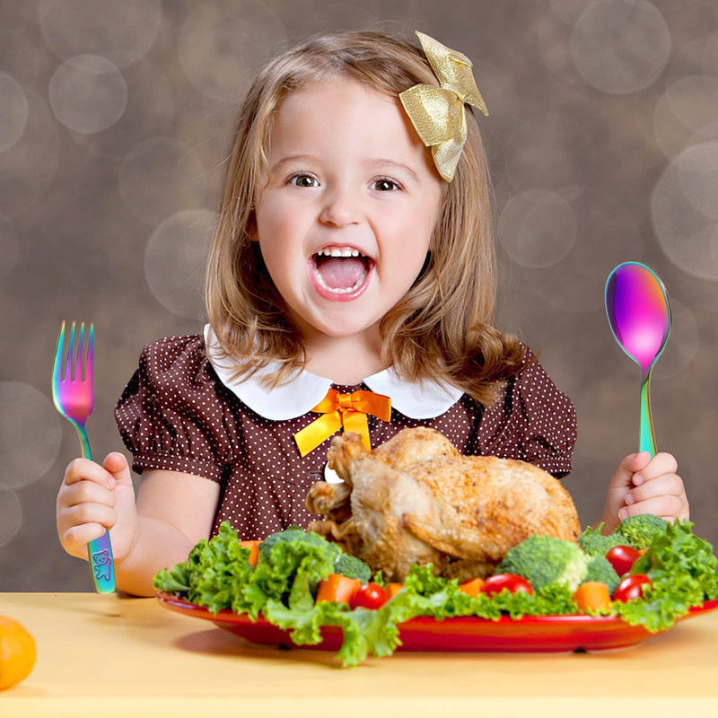 [Australia] - Pimoys 6 Pieces Toddler Utensils Kids Rainbow Silverware Stainless Steel Toddler Forks and Spoons Set, Metal Childrens Safe Flatware Child Cutlery Set, Dishwasher Safe 