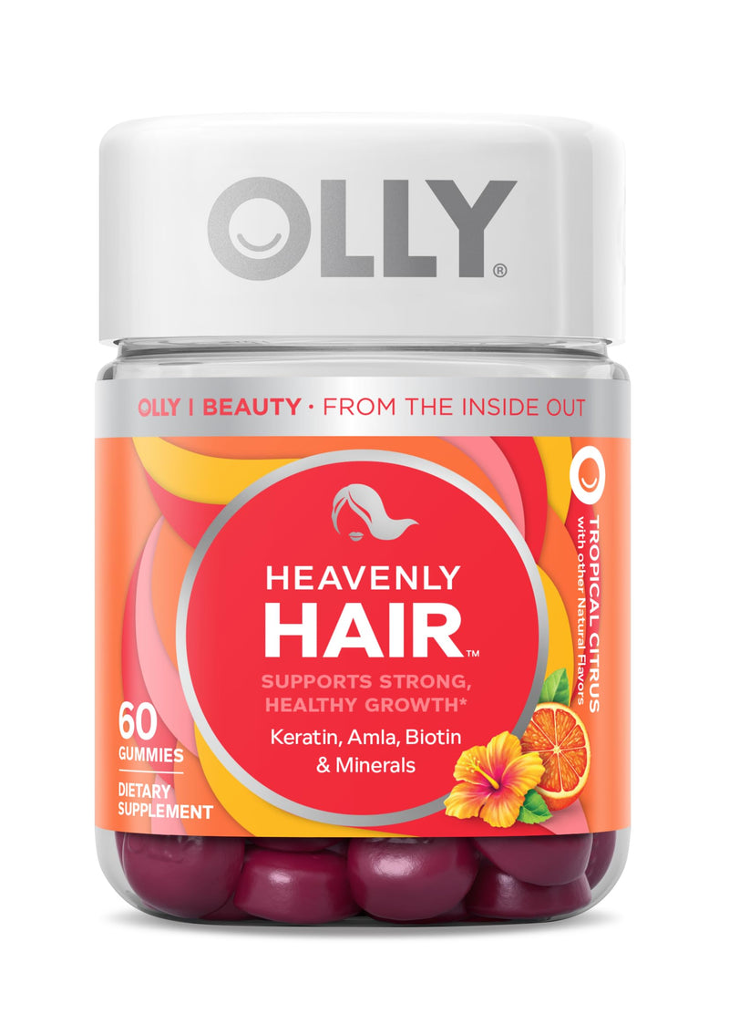 OLLY Heavenly Hair Gummy, Supports Healthy Hair, Keratin, Biotin & Undeniable Beauty Gummy, For Hair, Skin, Nails, Biotin, Vitamin C, Keratin, Chewable Supplement, Grapefruit, 30 Day Supply - 60 Count