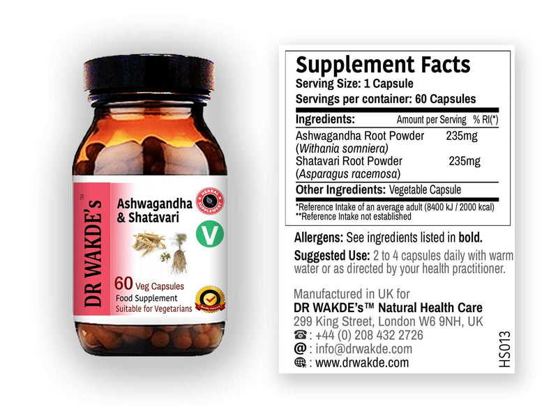 [Australia] - DR WAKDE's Ashwagandha & Shatavari Capsules (60 Veg Caps, Rejuvenating Herbs, Energy Support, Ayurvedic Supplement, Vegan, Herbal, All Natural, Made in UK) 