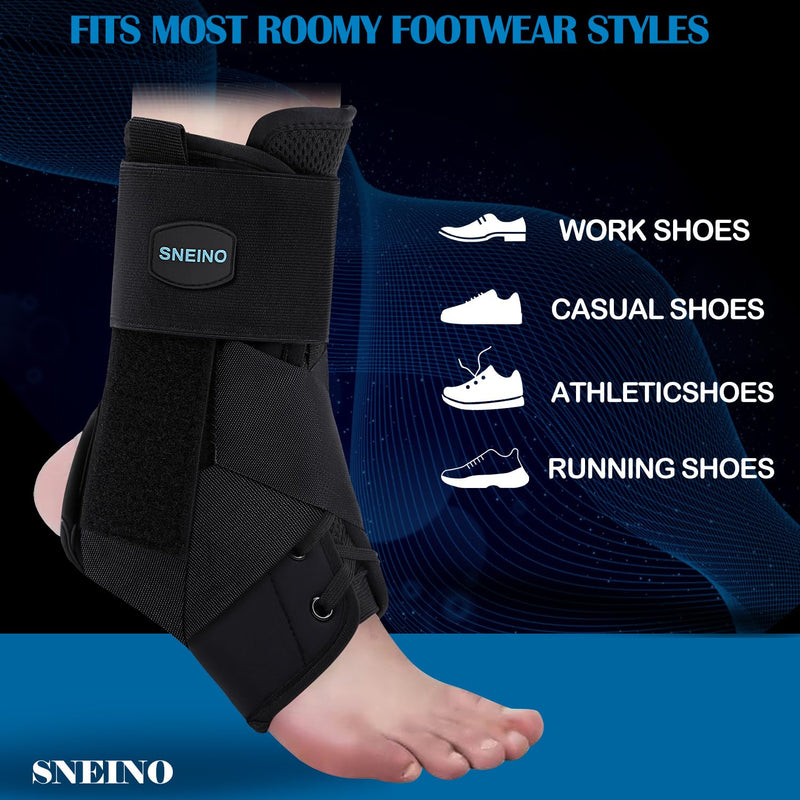 [Australia] - SNEINO Ankle Brace for Women & Men - Adjustable Ankle Support for Sprained Ankle, Breathable Lace Up Ankle Stabilizer for Running, Basketball, Volleyball (Black, Large 30) Black 