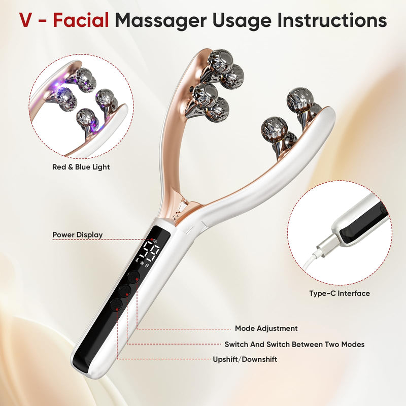 5 in 1 Face Massager, Face Roller Jaw & Tmj Massager for Lymphatic Drainage, Ice Roller for Face Sculpting Tool with Red Blue Light, Vibration, Heating for Home & Travel Use
