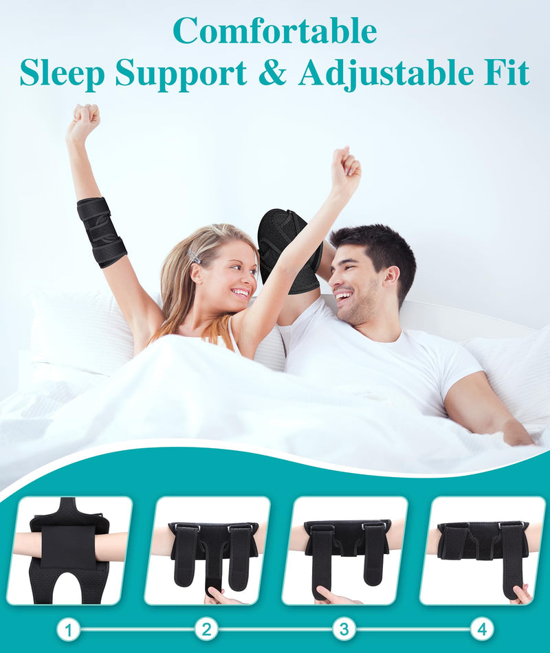 [Australia] - Elbow Brace for Cubital Tunnel, Ulnar Nerve Entrapment brace, Adjustable Elbow Splint for Sleeping, Tendonitis, Tennis Elbow, Comfortable Stabilizer Support for Women and Men Fit Most Black One Size 