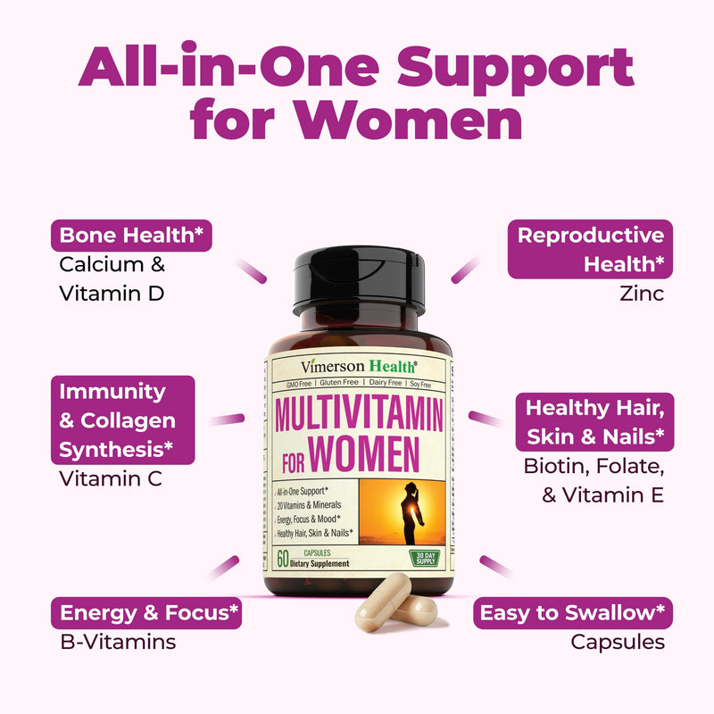Vimerson Health Glucosamine Chondroitin Turmeric + Multivitamin for Women 2-Bottle Supplement Bundle for Her. Healthy Immune Response, Joint Support, Antioxidant Properties