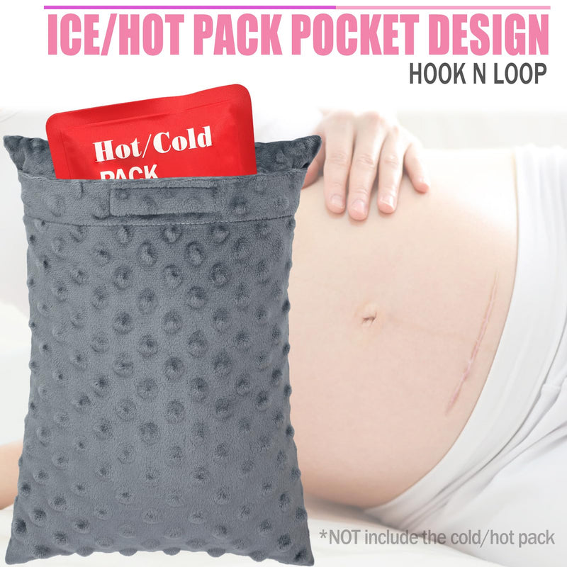 [Australia] - Tiny Hysterectomy Pillow Small Hysterectomy Recovery Must Haves Products Gifts Soft Post Surgery Pillows with Ice Pack Pocket for Abdominal Surgery Cushion Cough Pillow, Minky Dot Dark Gray 