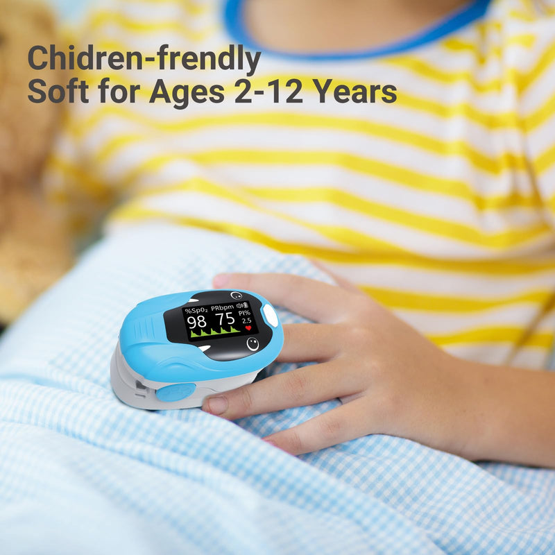 [Australia] - ESPOO Pediatric Pulse Oximeter Fingertip, Spo2 Pulse Oximeter for Kids with 20xMemory, Alarm & Brightness Adjustable(not for newborn/infant) 