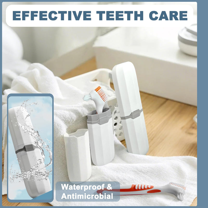 4 Pieces Dual Sided Denture Brush with 2 Case, False Teeth Denture Toothbrush, Dental Cleaning Brush for Retainer Brace with Multi-Layered Soft Bristles and Anti-Slip Handle (5 Colors)