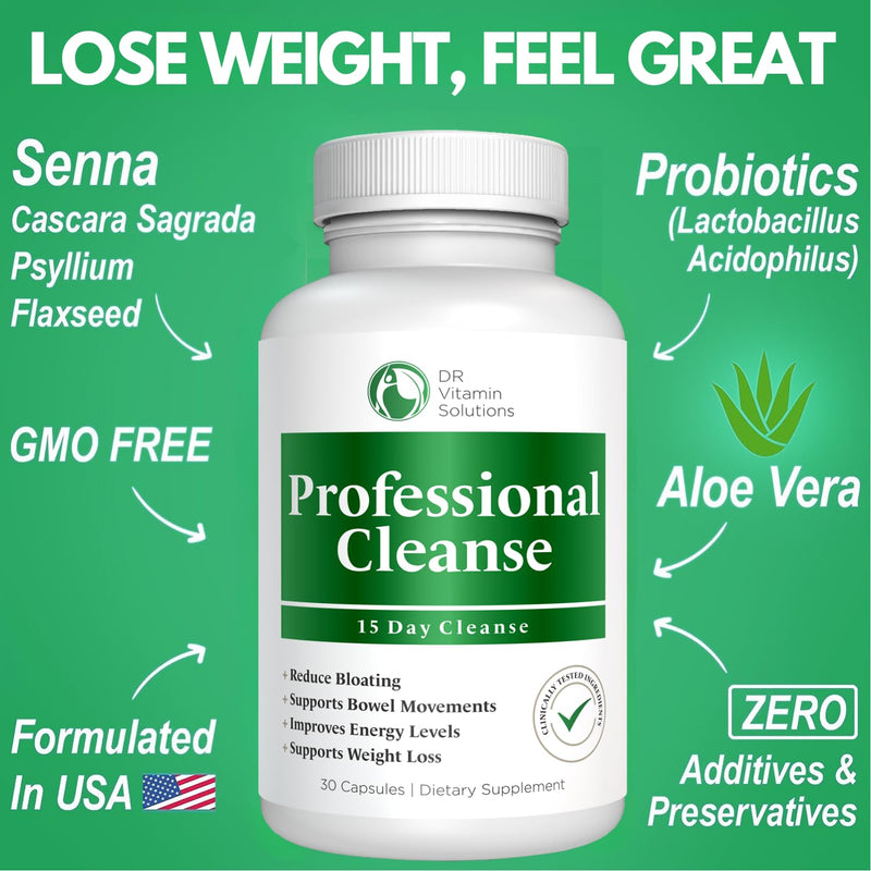 DR VITAMIN SOLUTIONS Professional Detox Cleanse and Thermogenic Fat Burner Bundle - 15 Day Cleanse for Weight Management, Gut Health, and Bloating Relief - 90 Caps