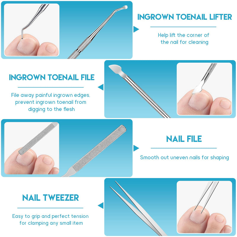 Ingrown Toenail Removal Kit, Professional Ingrown Toenail Tool Kit Includes Ingrown Toenail Corrector Drops, Corrector Patch, Toenail Clipper, Nail File Lifter Pedicure Tools