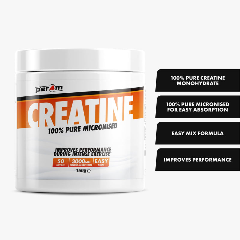 Per4m Creatine Powder | 100% Pure Micronised Creatine Monohydrate | 3000mg of Creatine | 50 Servings (150g, Unflavoured) 50 Servings (150 g)