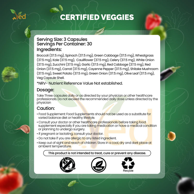 VED Balance of Veggies Supplements, Fresh Superfood Formula with Vitamins and Minerals from Vegetables, 90 Vegan Capsules (Pack of 1)