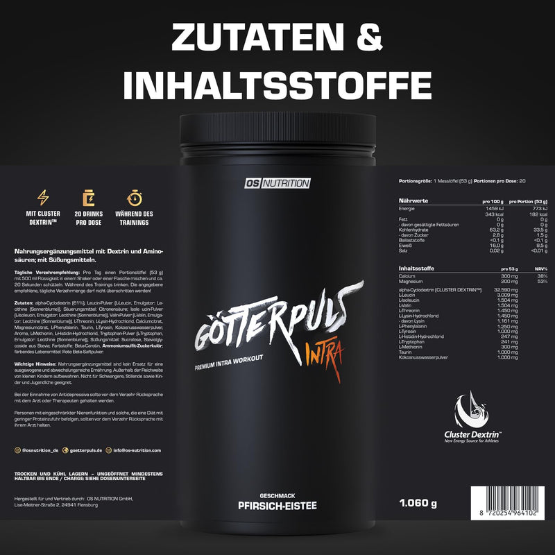 [Australia] - OS NUTRITION Götterpuls Intra Premium Intra Workout Drink 1,060g (Peach Iced Tea) Peach iced tea 