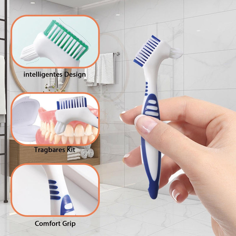 [Australia] - 4 pieces denture cleaning brushes, 1 piece braces case, double-sided denture brush, retainer descaling brush, denture toothbrush, portable cleaning brush, denture protection set 