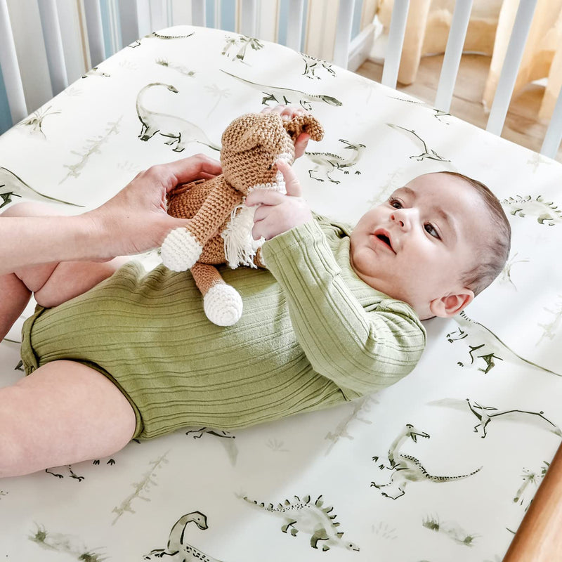 [Australia] - GRSSDER Stretch Ultra Soft Jersey Knit Fitted Crib Sheets Set 2 Pack，Fit All Standard Crib Mattress Pads Safe and Snug, Crib Fitted Sheet for Baby, Dinosaur 