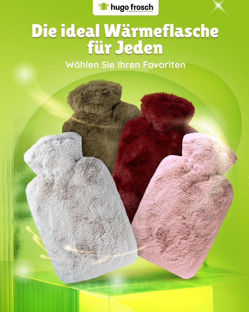[Australia] - Hugo Frosch hot water bottle classic 1.8 l with long-hair fleece taupe cover 