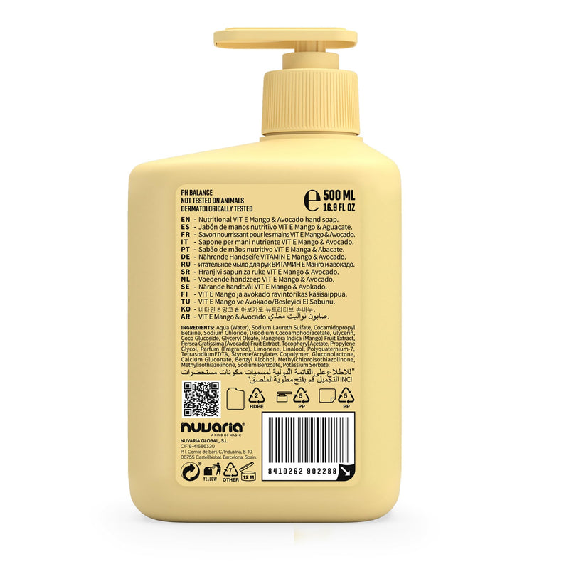 Dicora Urban Fit Nourishing Hand Soap - Gentle Hand Wash - Vitamin E for Hydrated Skin - Natural Antioxidant - Avocado and Mango - 16.9 oz