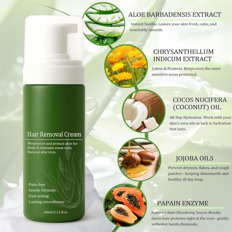 Man Hair Removal Cream, Hair Removal Cream for Men, Natural Aloe Vera Quick Gentle Fast-Acting Hair Remover Mousse for Face Body & Intimate, Moisturizing Nourishing Non-sticky (1) 1