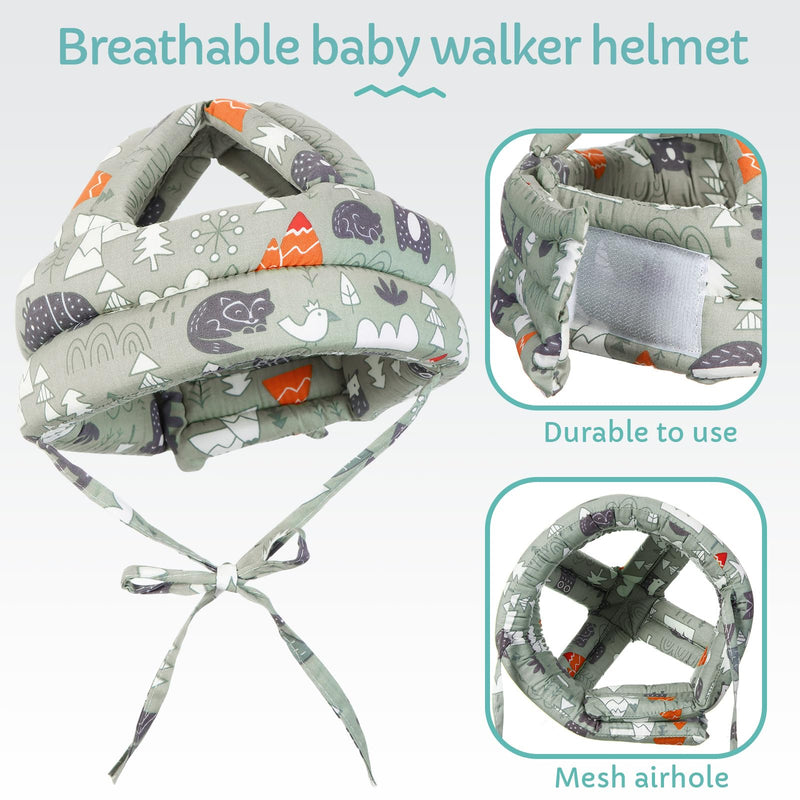 [Australia] - Geyoga 2 Pack Baby Safety Helmet Set, Adjustable Head Protector with Knee Pads, Cushion Bumper for Crawling & Walking(Forest) Forest 