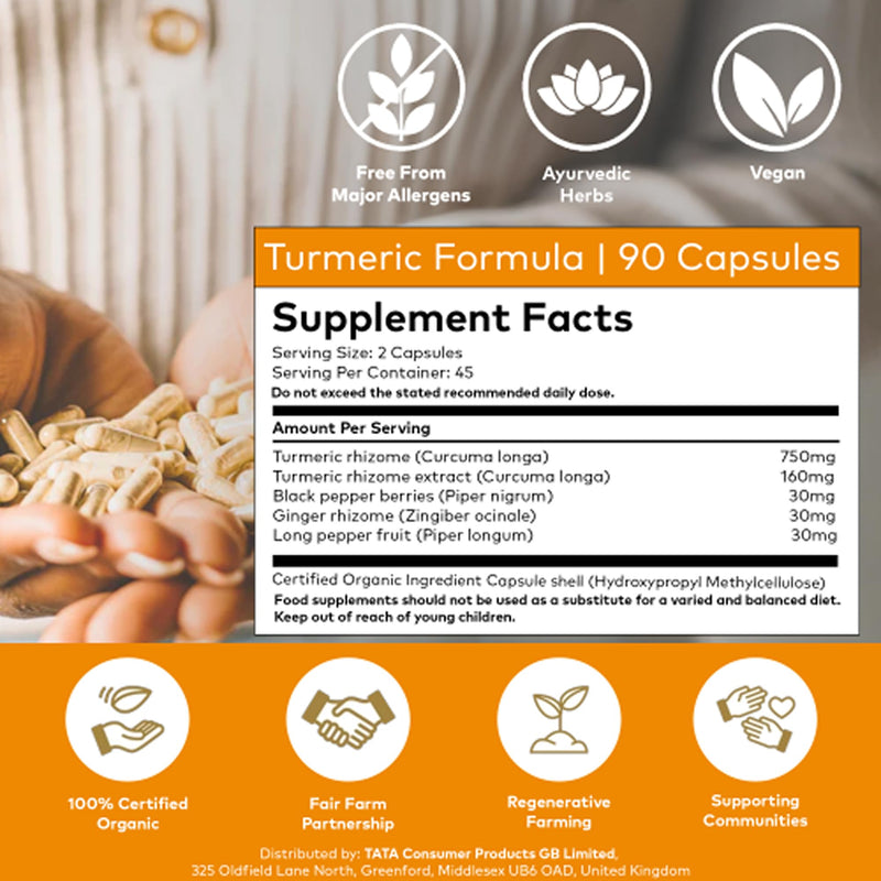 Organic India Turmeric Formula - Organic Turmeric Root with Curcumin Extract & Trikatu - Supports Inflammation Balance & Absorption - Supplements for Men & Women - Vegan & Additive Free - 90 Capsules