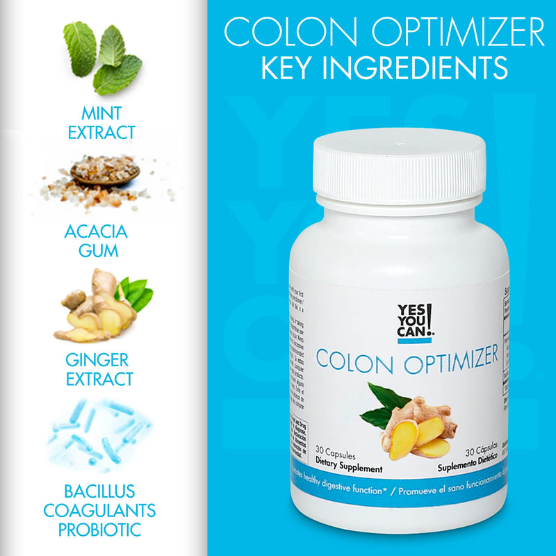 [Australia] - Yes You Can! Probiotics Colon Optimizer Supplement - Gut Health and Stomach Supplement for Men and Women, Organic Probiotics with Ginger and Peppermint for Digestive Health, 30 Capsules - 1 Pack 30 Count (Pack of 1) 