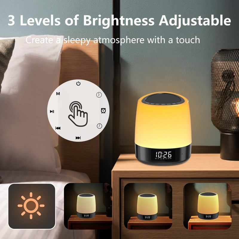 [Australia] - White Noise Sound Machine with 34 Sleep Sounds 8 Colors Night Light, Battery Powered Integrated Alarm Clock Bluetooth Function Sleep Timer, White Noise Machine for sleeping Adults Baby Kids Black 